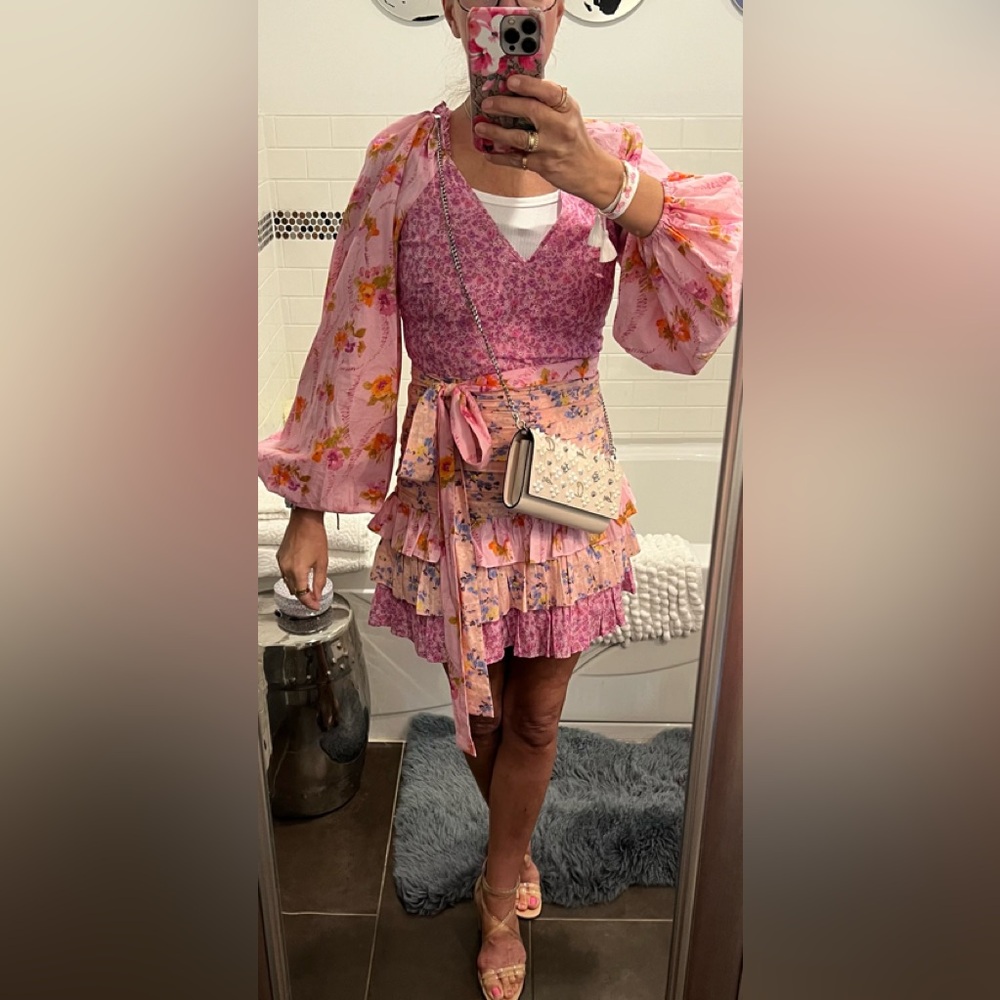🎉Host Pick!🎉LoveShackFancy Rina Floral Print Ruffled Long Sleeve Mini Dress